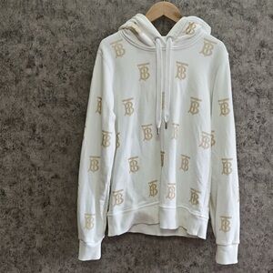 🚩steal authentic Burberry White Hoodie with Tan Accents